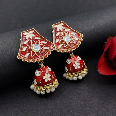 Saizen Traditional gold-plated Red color Meenakar earring for girls and women Alloy Jhumki Earring