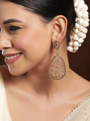 RUBANS Rubans 22K Mehandi Gold-Plated Crystal & Zircon Studded Drop Earrings Cubic Zirconia Brass Drops & Danglers