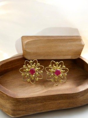 Raikar Jewellers Luminous Lotus Red Diamond Copper Stud Earring