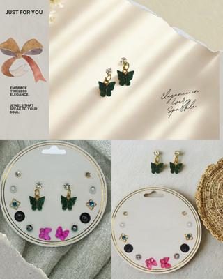 Riwaaz Stylish Butterfly Earrings for Every Occasion for women & girls Alloy, Brass Earring Set, Stud Earring
