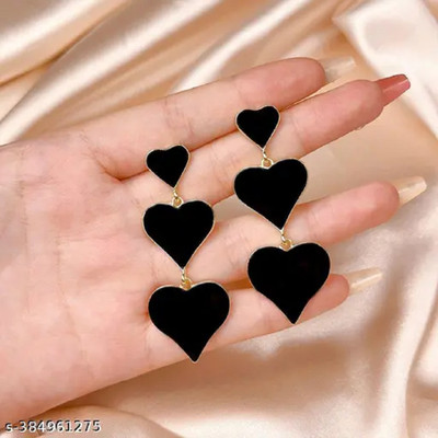 The Splendid Black Triple Heart Drop Earrings for Women & Girls Alloy Earring Set