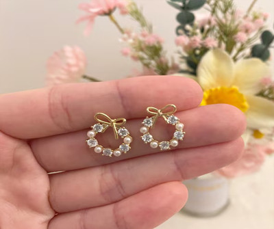 Shivarth 2 Pair Fancy Small Charm & Dangle Shape Hoop Earring Use For Woman Beads, Opal, Pearl Alloy, Crystal Hoop Earring