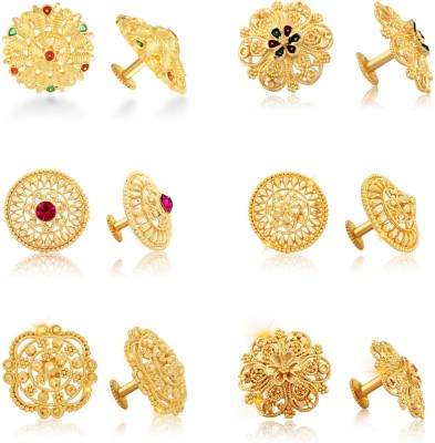 VIGHNAHARTA Gold Plated Stud and bali Earring Combo set For Women and Girls Pack of- 6 pair Cubic Zirconia Alloy Stud Earring, Clip-on Earring