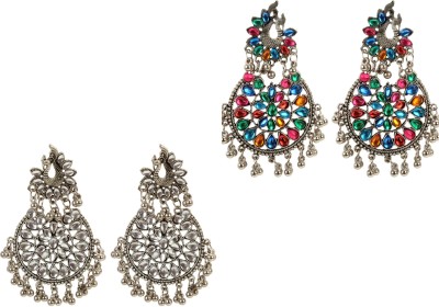 DF DEB FASHION combo of 2 pair peacock Kundan earrings Beads Alloy Drops & Danglers