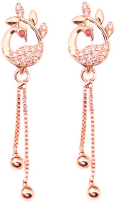 Nilu's Collection Rose Gold Plated AD Studded Lightweight Drop Earrings for Women and Girls (1) Copper Drops & Danglers