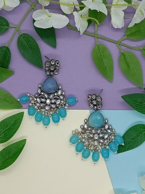 Fashion Fusion Silver Plated Kundan and Hydro Beads Stone Ethnic Drop Dangle Earrings Pearl Brass Drops & Danglers
