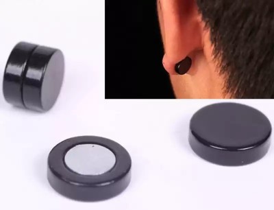 Crazy Fashion Black Round Barbell Magnetic 8mm (Non Piercing) Stainless Steel Stud Earring for Men/Boys/Girls/Women/Unisex - 1 Pcs Metal Magnetic Earring
