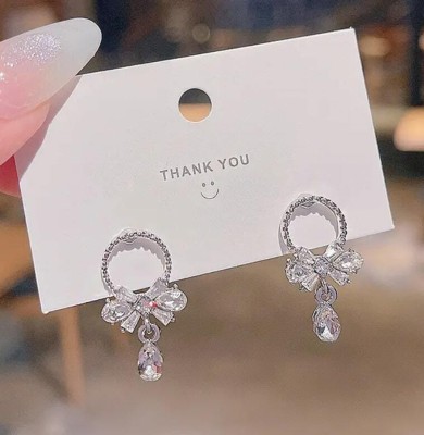 AKISON JEWELS Trendy Earrings For Women Girls Bow knot Korean Western Fashion Earring Crystal, Diamond, Cubic Zirconia Alloy Hoop Earring, Earring Set, Drops & Danglers, Jhumki Earring