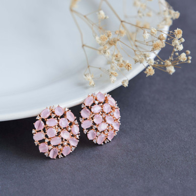 Opal Touch Rose Gold Mint Pink Opulence Studs Cubic Zirconia Brass Stud Earring