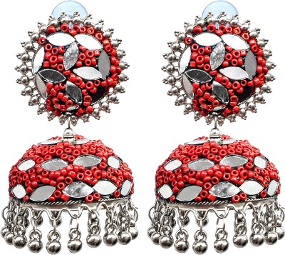 MUDTALE Stylish red color Jhumki Earrings for Women and girls decorated With mirror Aluminum, Alloy, Metal, Stainless Steel, Zinc, Lac Jhumki Earring, Tassel Earring, Drops & Danglers