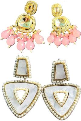 Hernger traders Big_stone_peach01_03 & White_Triangle_03 Cubic Zirconia Alloy Earring Set