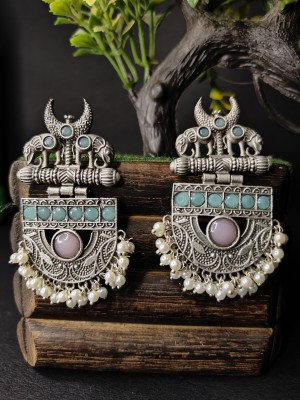 Zorkh Jewellery Women's Silver Oxidised Earrings Pearl Brass Drops & Danglers