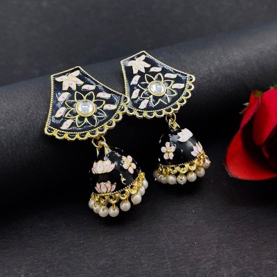 Saizen Traditional gold-plated Black color Meenakar earring for girls and women Alloy Jhumki Earring