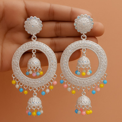 Prismita Creations Rainbow Pearl Silver Jhumka Dangler Earrings Alloy Earring Set