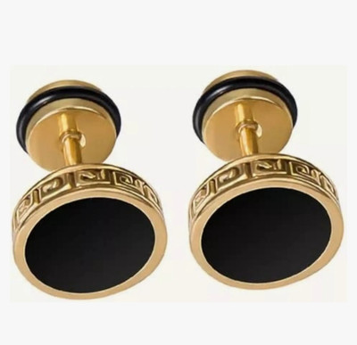 house of common Stylish Gold Plated Black Onyx Studs Onyx Brass Stud Earring