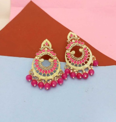 JyotiOrnaments Handcrafted Multi-color Meenakari Pearl Alloy Chandbali Earring