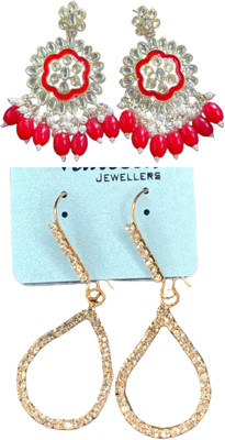 Hernger traders Meenakari_Flower_Red_03 & Rg_white_stone_06 Cubic Zirconia Alloy Earring Set