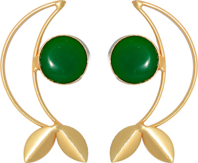 RR Traders gold toned Leaf Design Monalisa Stone Earring for Women Alloy Drops & Danglers Quartz Alloy, Stone Chandbali Earring, Tassel Earring