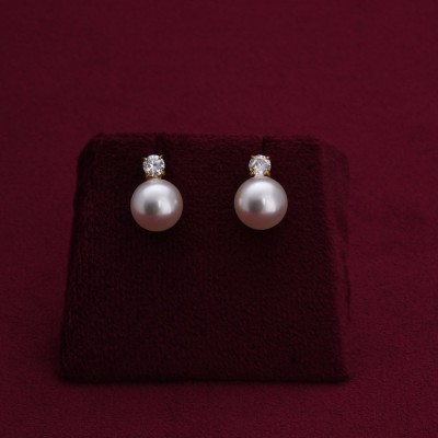 Palmonas PALMONAS Pearl Inlaid With White Zircon Stud Earrings for Women Pearl Stainless Steel Stud Earring