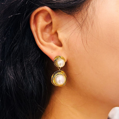 vien Stylish Pearl Knot Earrings 18K Gold Silver Plated Geometric Studs Women Stainless Steel Stud Earring