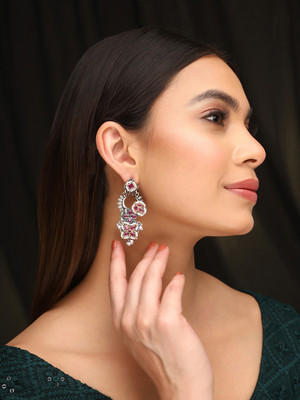 Priyaasi Floral Ruby and Pearl Earrings Brass Drops & Danglers
