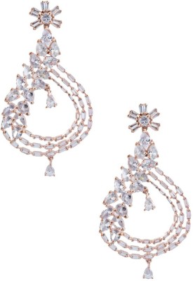 Fashion Fusion American Diamond Sparkling Dangle Earrings for Women Cubic Zirconia Brass Drops & Danglers
