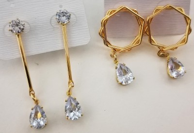 kd collections ER-D2-D3 Combo Of Stone Studded Drop Dangler Earrings For Girls & Women-2 Pairs Brass Drops & Danglers