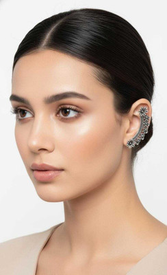 AJKER ANONNA Silver Oxidised Floral Ear Cuff for Women & Girls | Stylish Ear Cuff Jewellery Metal Cuff Earring