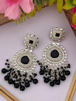 HHJEWELRY HHJEWELRY PEARLS & KUNDAN STUDED WHITE GOLD PLATED EARRING Amethyst Brass Drops & Danglers