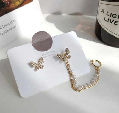 BHWANA COLLETION New Korean Gold Plated Butterfly Decor Earrings Cubic Zirconia Alloy Earring Set Alloy Stud Earring