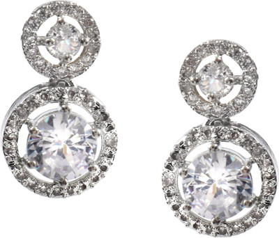 Jewar Mandi Earrings Silver Plated Drop Ad Cz Multi-Color Stones Round Drop Design Danglers Cubic Zirconia Brass Drops & Danglers, Earring Set