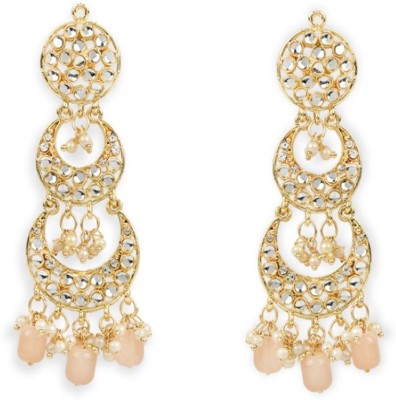 I Jewels Gold Plated Traditional Handcrafted Kundan Studded Pearl Dangle Earrings Alloy Drops & Danglers