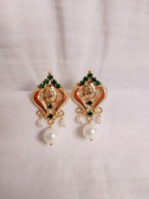 kurdekars divuu green stones and pearls fitted Laxmi earring Copper Stud Earring