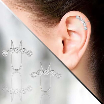 THANU'S CRAFT Lightweight Silver-Plated Helix Stone Studded Crystal Metal Cuff Earring