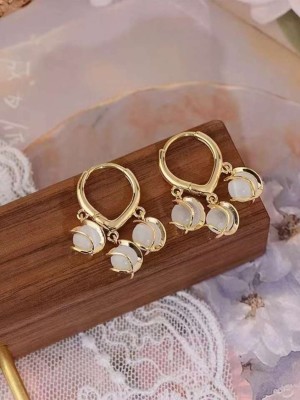 Vembley Vembley Korean Round Opal Stone Spiral Cat Eye Drop Earrings For Women/Girls Alloy Hoop Earring