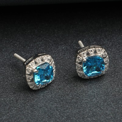 CLARA Sky Blue Cushion Cubic Zirconia Sterling Silver Stud Earring