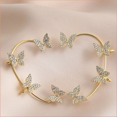 VIDALI Korean Golden Studded Butterfly Ear Climber Ear Cuff For Women Cubic Zirconia Alloy Cuff Earring
