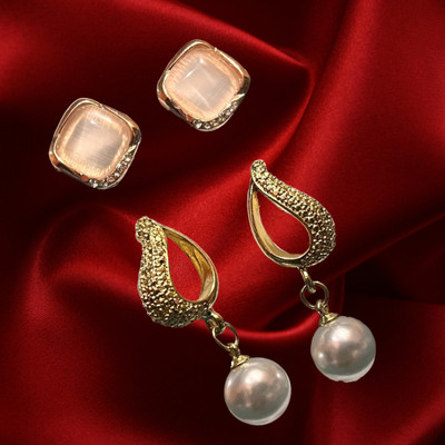 Jewelica Elegant Gold-Tone & Pearl Drop Earrings Combo Set for Women and Girls Alloy Stud Earring, Drops & Danglers