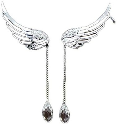 neze NZ 28 Cool Silver Plated Angel Wing Long Chain Crystal Drop Earrings for Women Alloy Drops & Danglers