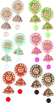 MEENAZ Jhumka earrings combo moti jhumkas Traditional pack Set South indian temple 6 pc Beads, Pearl Alloy, Metal, Copper, Brass, Stone Chandbali Earring, Drops & Danglers, Earring Set, Jhumki Earring
