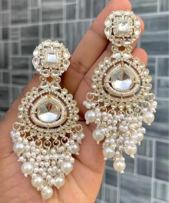 HHJEWELRY WHITE GOLD TRANDING BOLLYWOOD STYLE DROP & DANGLERS EARRING FOR GIRLS & WOMEN Diamond, Pearl Brass Drops & Danglers