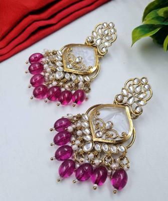 SHRISAKHI Traditional pink drops, Kundan and beaded chandbali errings Alloy Chandbali Earring