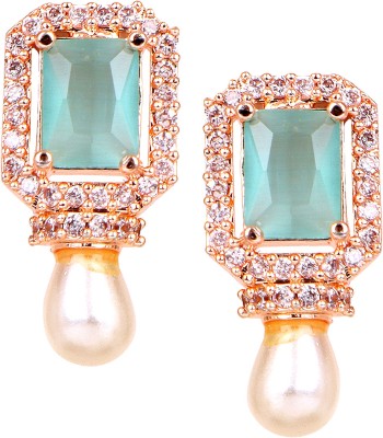 CARDINAL American Diamond Rose Gold Polish Pista Color Stone Earrings Cubic Zirconia Brass Stud Earring