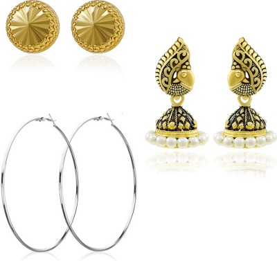 SAIIZEN Traditional gold-silver multi-color pack of 3 earring set for girls and women Alloy Jhumki Earring, Stud Earring, Hoop Earring