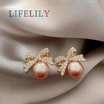 LifeLily LifeLily Korean Charm Bow Pearl Studs for women and girls Alloy Stud Earring
