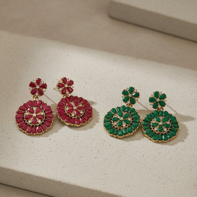 The MS Hub Pack of 2 Statement Earrings for Women & Girls | Red & Green Dangle Earrings Beads Alloy Drops & Danglers
