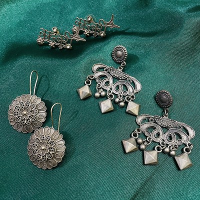 Desi Feriwala Kadambari Black Polish Earring German Silver Drops & Danglers, Earring Set