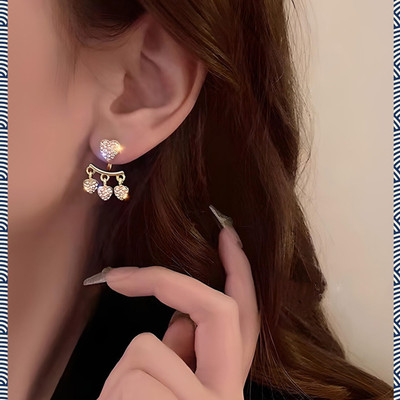 JDENTERPRISES Korean Studded Heart Tassels Shiny Stud Earrings For Women/Girls Cubic Zirconia Alloy Stud Earring
