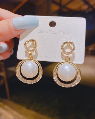 MAHADEV CREATION Korean Big Pearl Earring Crystal Alloy Stud Earring