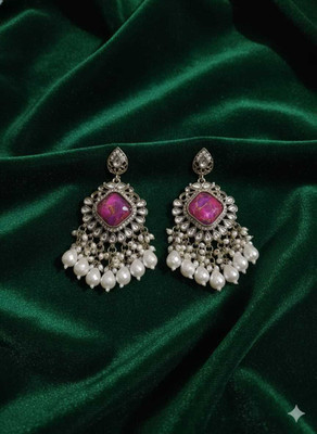 Varnika Creations Kundan Stones Artificial Pearls Traditional Chandbali Earrings for Women Alloy Chandbali Earring